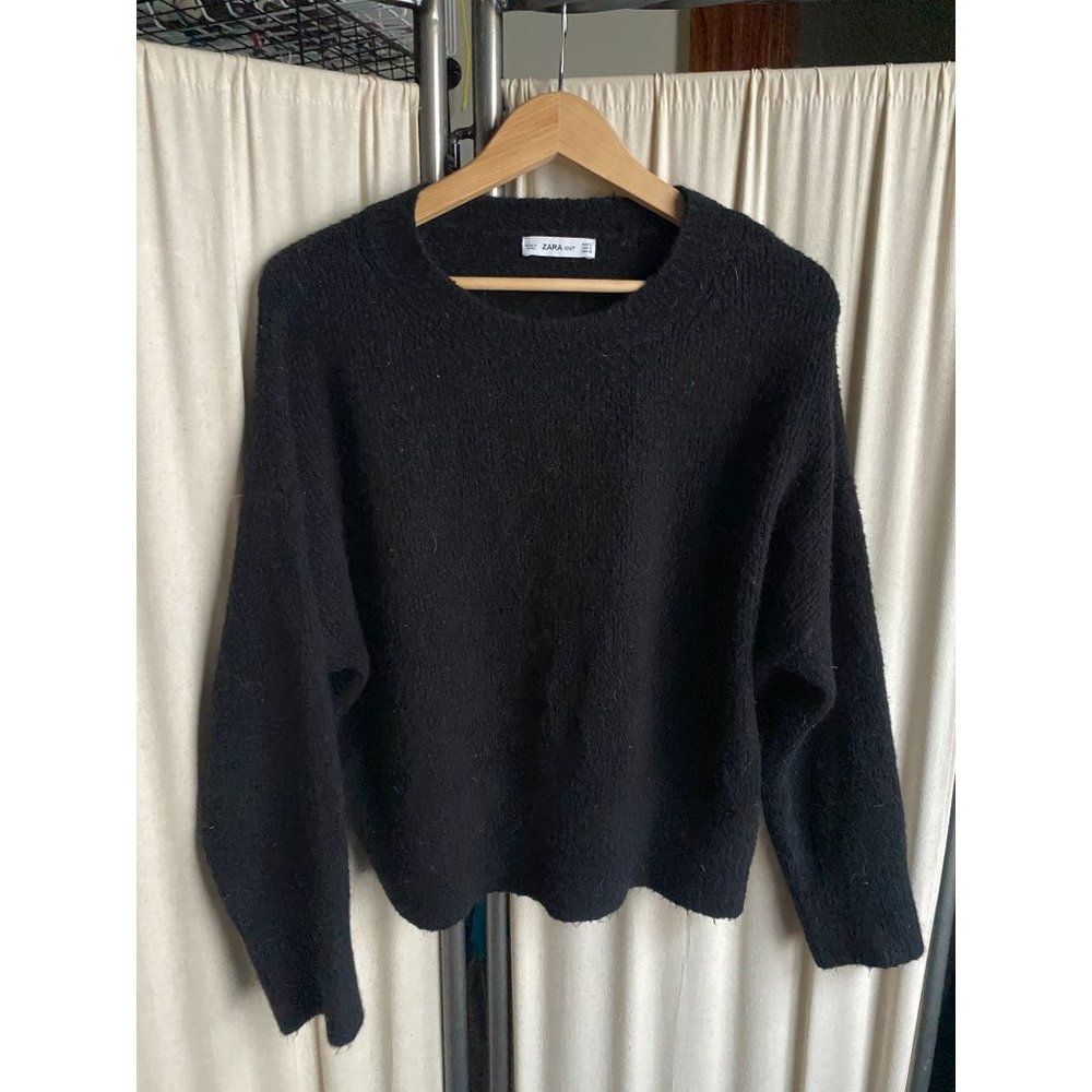 EUC ZARA Knit Black Sweater SUPER SOFT Sz. S but baggy with batwing sleeves